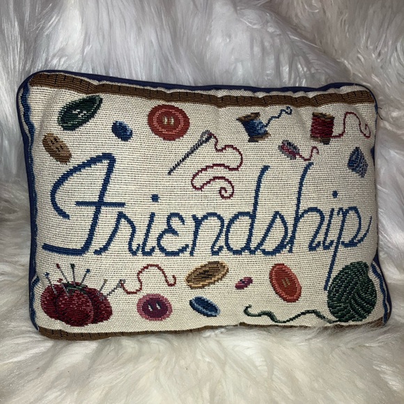 Vintage Friendship Sewing Notions Decorative Lumbar Tapestry Pillow - Picture 1 of 5
